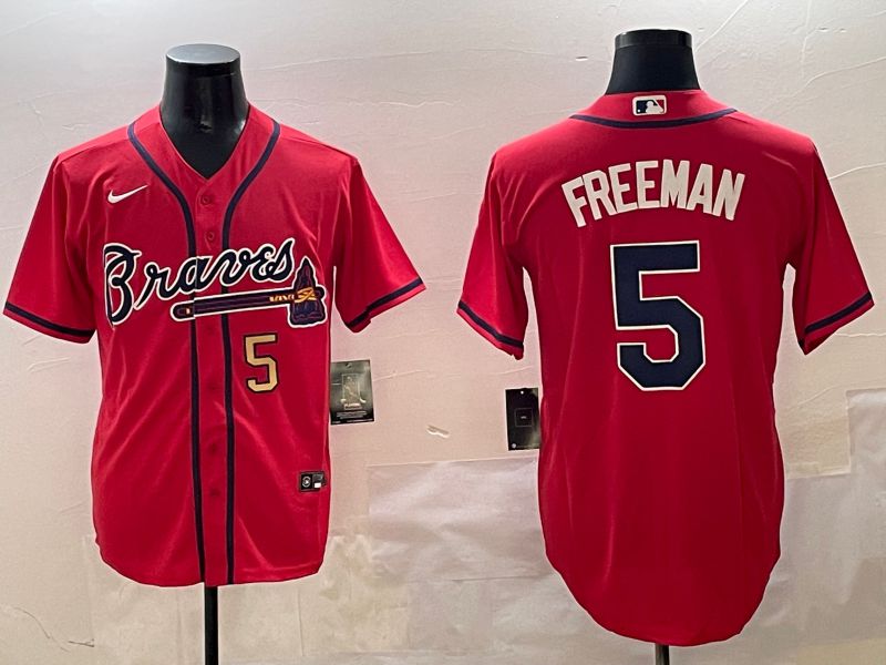 Men Atlanta Braves #5 Freeman Red Game 2025 Nike MLB Jersey style 3